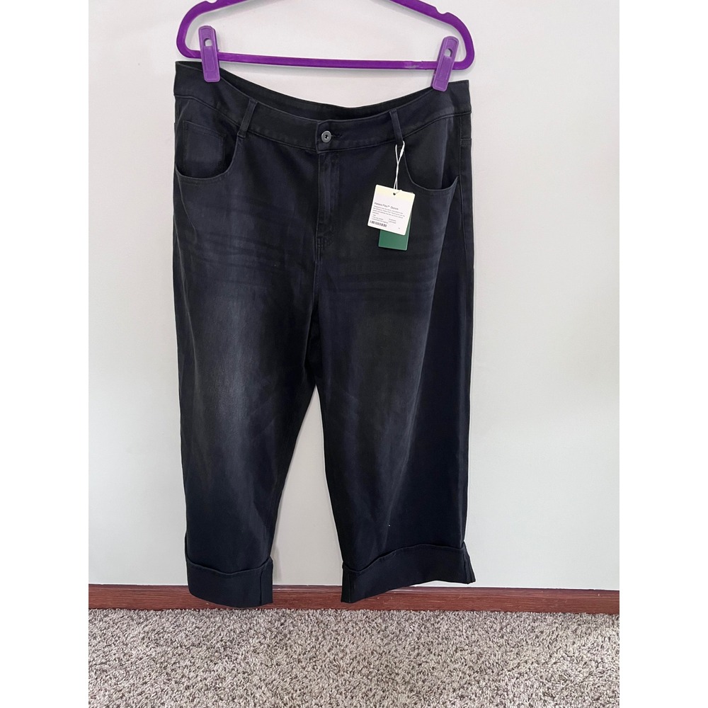 Halara Instinct Crop Black Denim Jeans Cuffed Wide Leg Size 20 Plus NWT